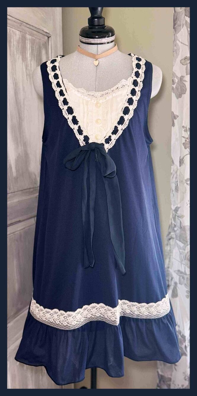 Axes Femme Navy Blue Lace Sleeveless Ribbon Bow Tunic Dress Jfashion Himekaji